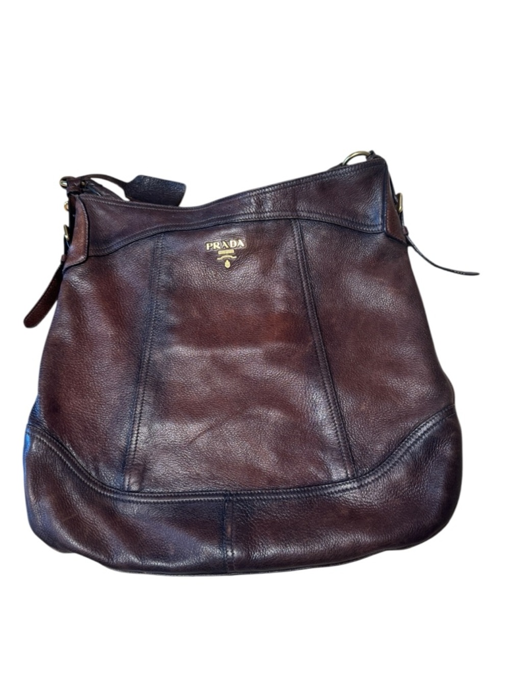 Prada Dark Brown Leather Tote with Gold Logo